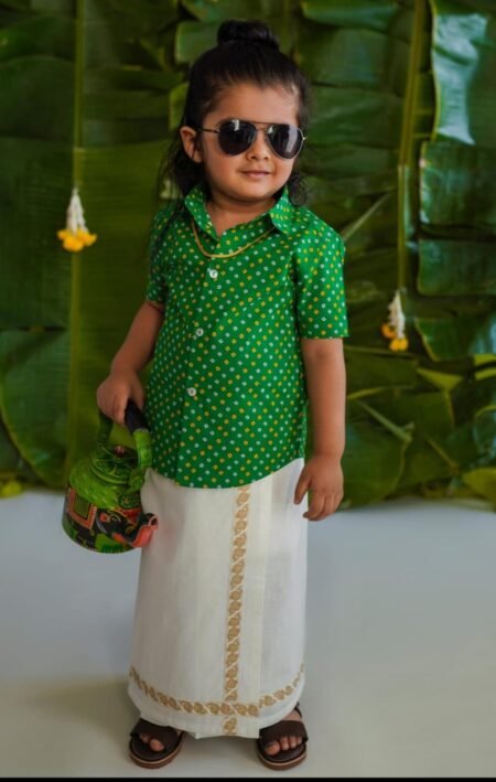 Little Green Traditional Shirt & Dhoti Set for Kids