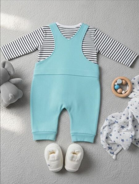 Soft Aqua Baby Dungaree Romper Set
