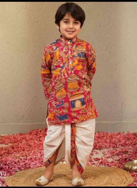Kids Traditional Printed Kurta with Dhoti Set