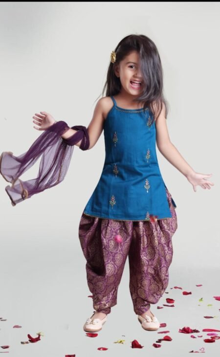 Royal Blue Kurti & Purple Patiala Set for Girls