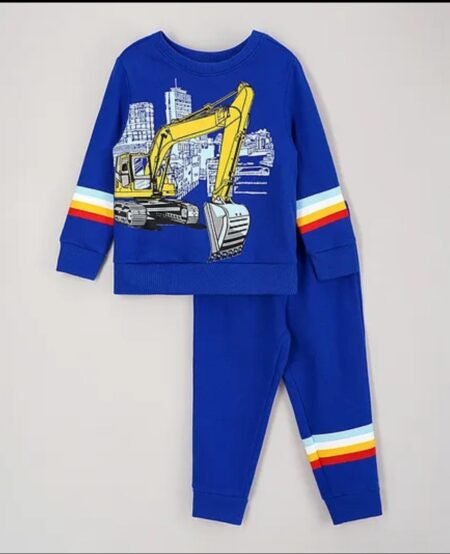 Kids Blue Excavator Print Sweatshirt & Jogger Set