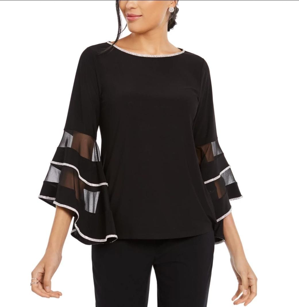 Women’s Black Bell Sleeve Party Top