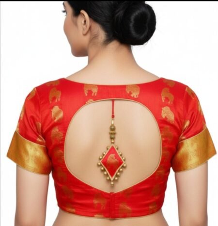 Red Silk Brocade Designer Back-Cut Blouse