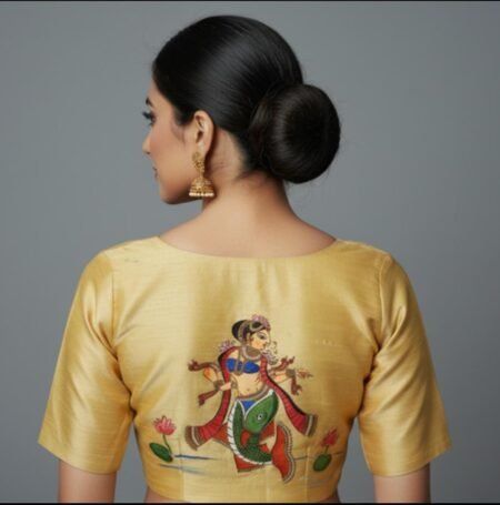 Golden Silk Hand-Painted Classical Dancer Blouse