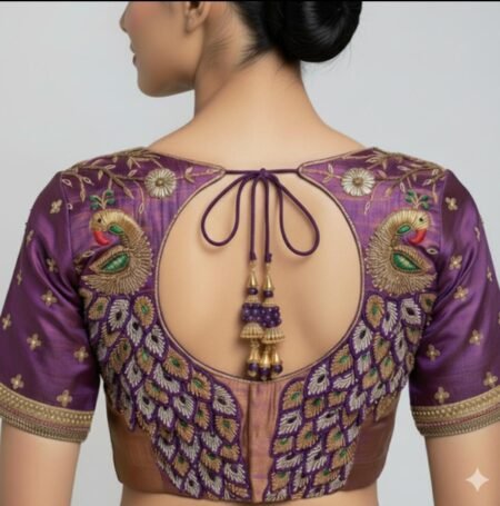 Royal Purple Peacock Embroidered Designer Blouse