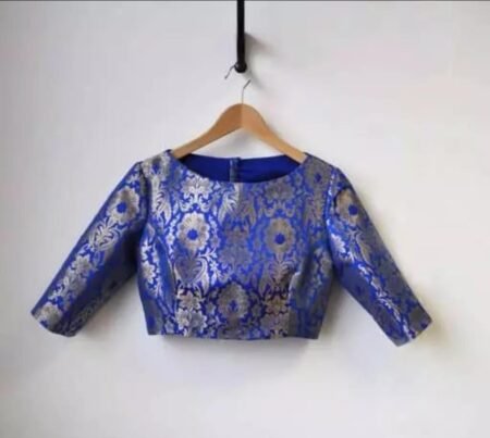 Royal Blue Floral Cutwork Designer Blouse