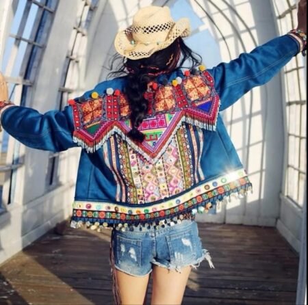 Women’s Boho Tribal Embroidered Denim Jacket