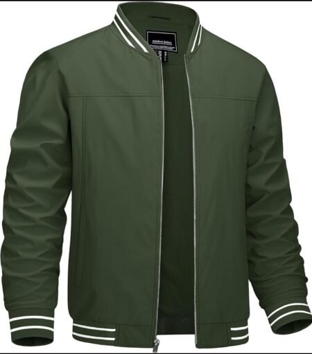 Classic Men’s Olive Green Varsity Bomber Jacket