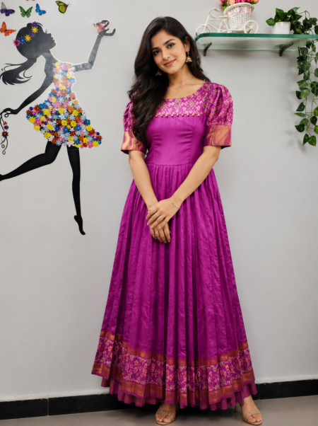 Elegant Magenta Pleated Anarkali Dress