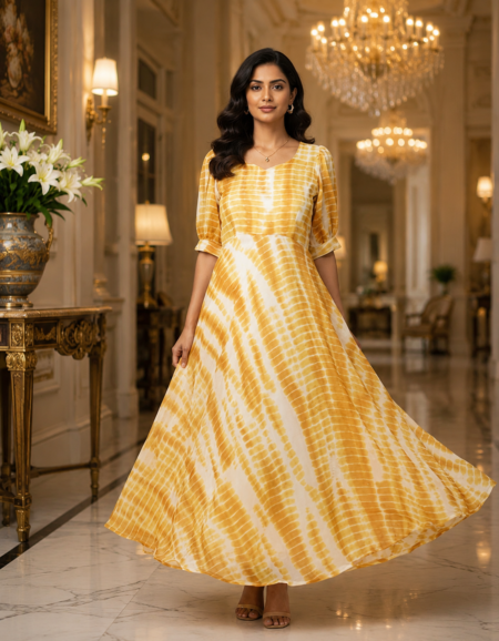 Sunshine Yellow Tie-Dye Anarkali Maxi Dress