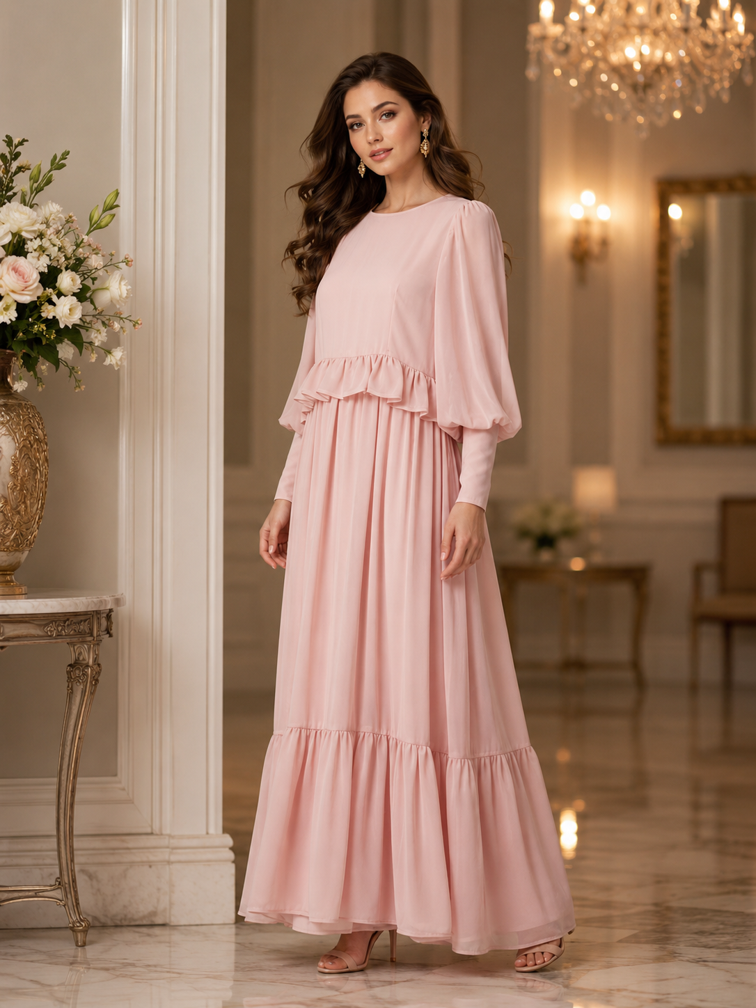 Blush Pink Elegant Flowy Maxi Dress