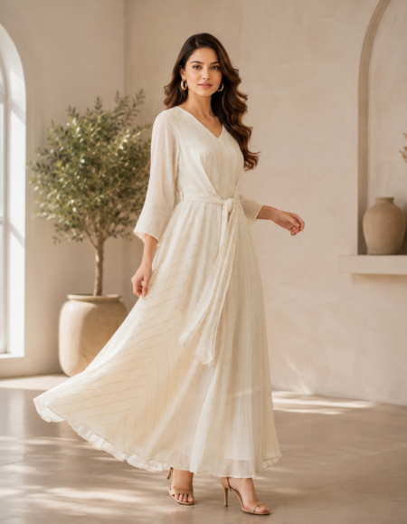 Ivory Elegance Wrap Style Maxi Dress for Women