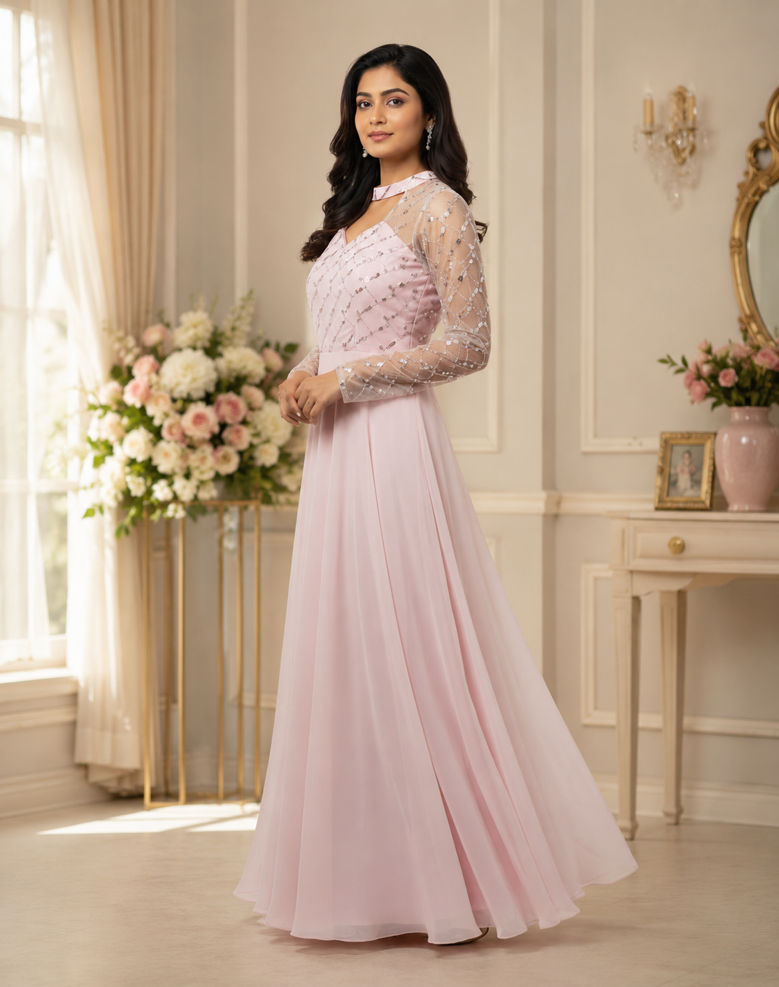 Blush Pink Embellished Evening Gown