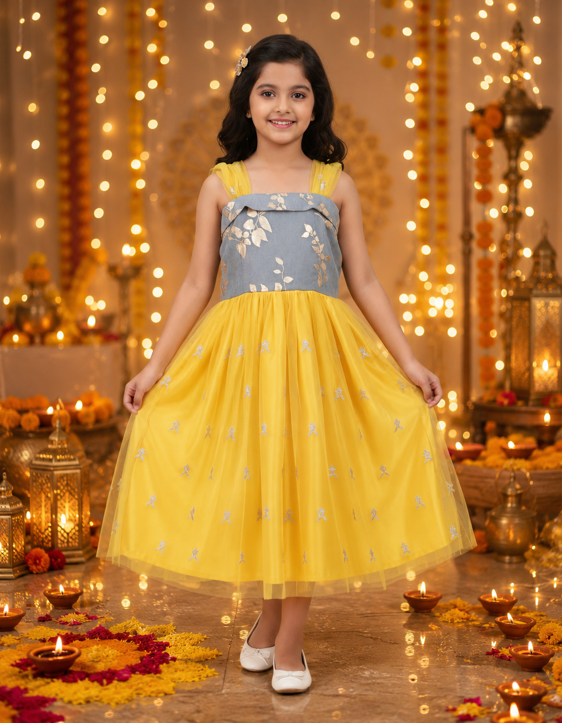 Sunshine Yellow Girls Party Wear Gown