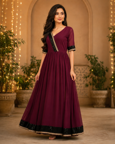 Elegant Wine Anarkali Gown