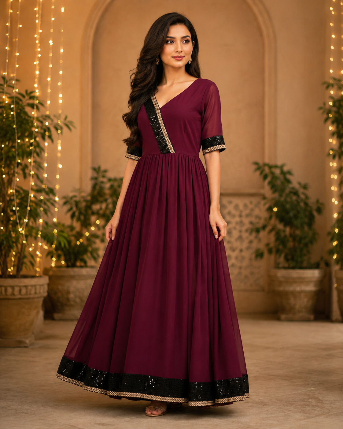 Elegant Wine Anarkali Gown