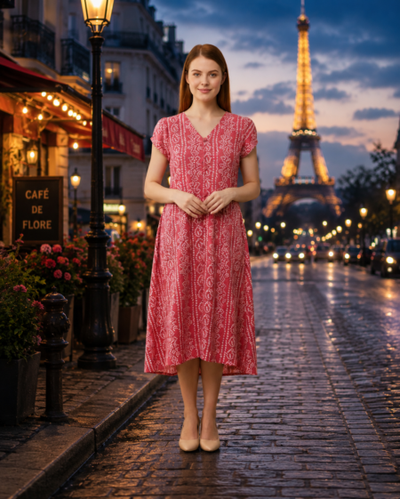 Elegant Pink Printed Midi Dress