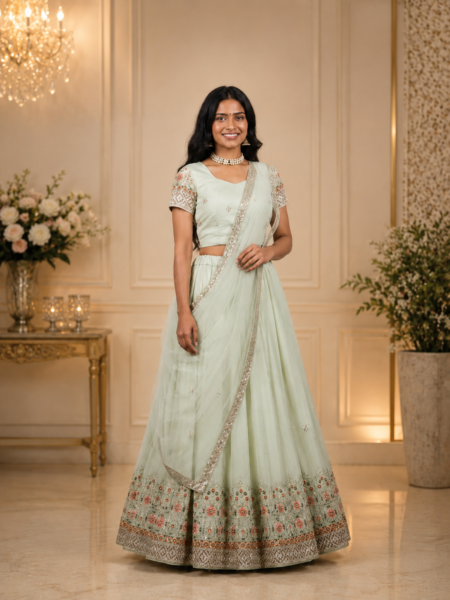 Royal Mint Green Embroidered Lehenga Choli