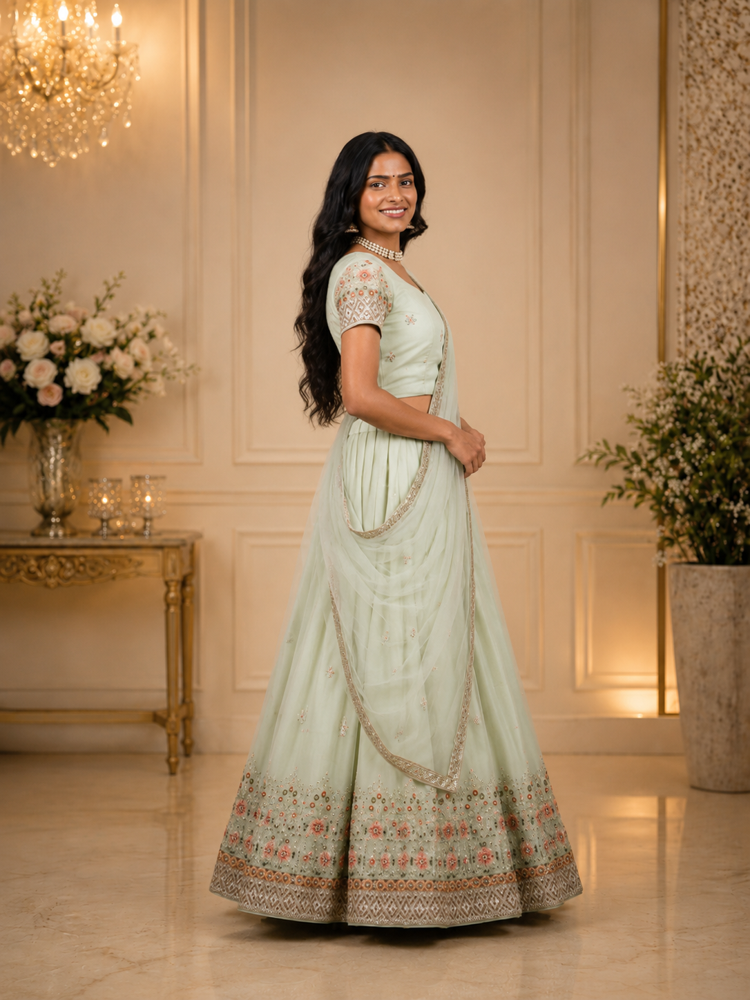 Royal Mint Green Embroidered Lehenga Choli - Image 2