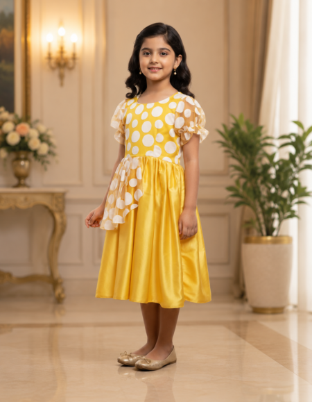 Sunny Bloom Yellow Polka Dot Satin Party Dress