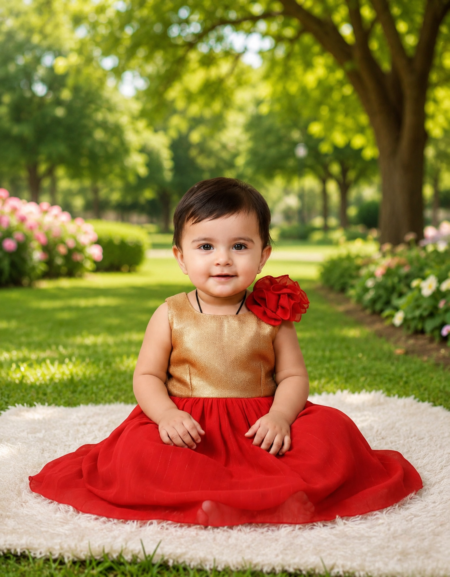 Little Rose Red & Gold Baby Party Dress