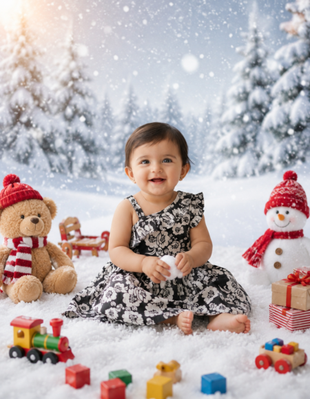 Snow Blossom Black & White Floral Baby Dress