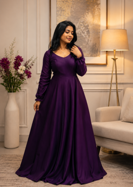 Elegant Plum Purple Full Length Party Wear Gown