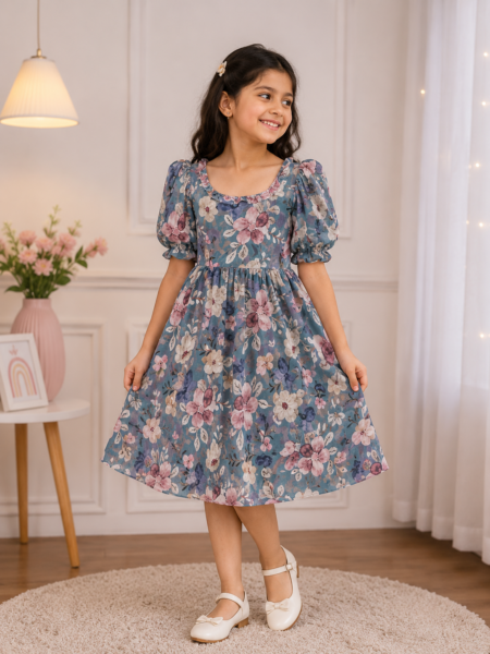 Vintage Bloom Floral Girls Midi Dress