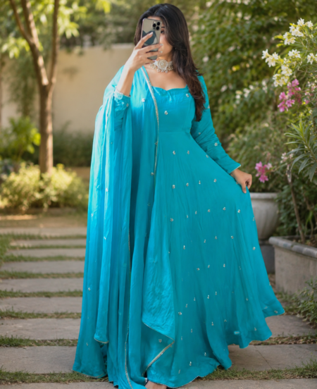 Sky Blue Anarkali Suit Set