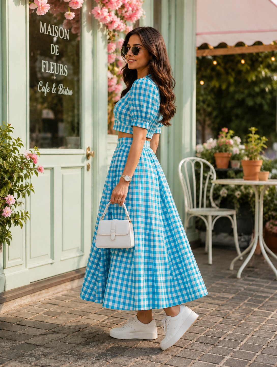 Blue Gingham Co-Ord Dress Set - Image 2
