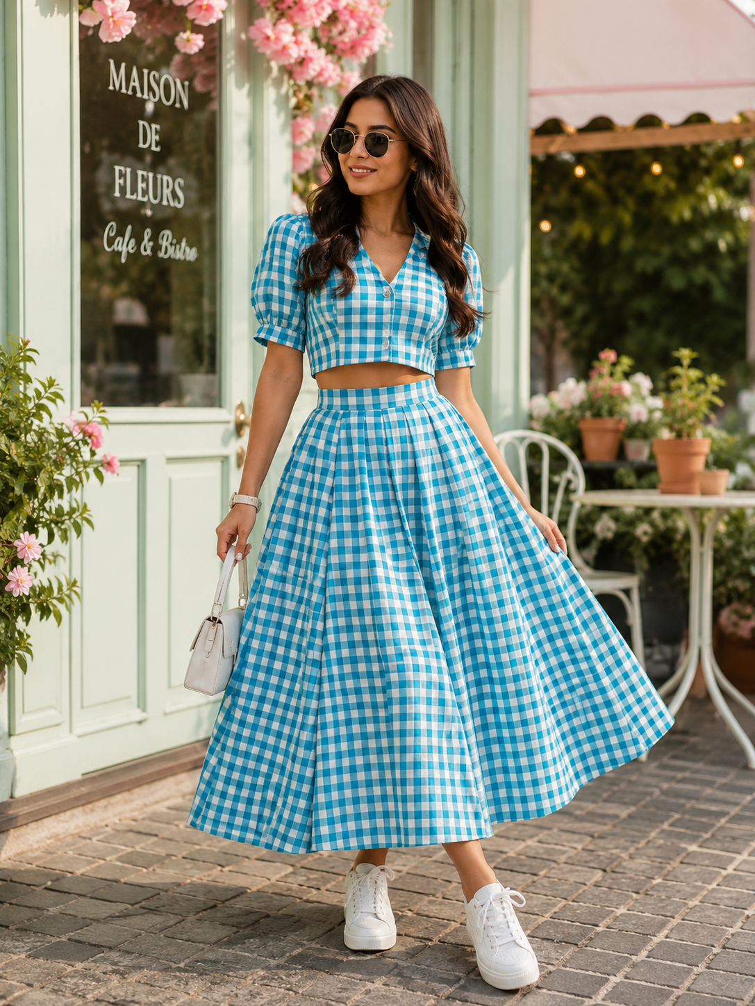 Blue Gingham Co-Ord Dress Set