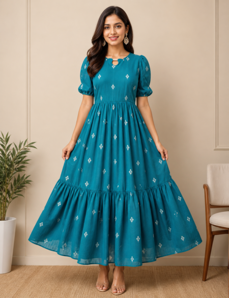 Blue colour frills frock