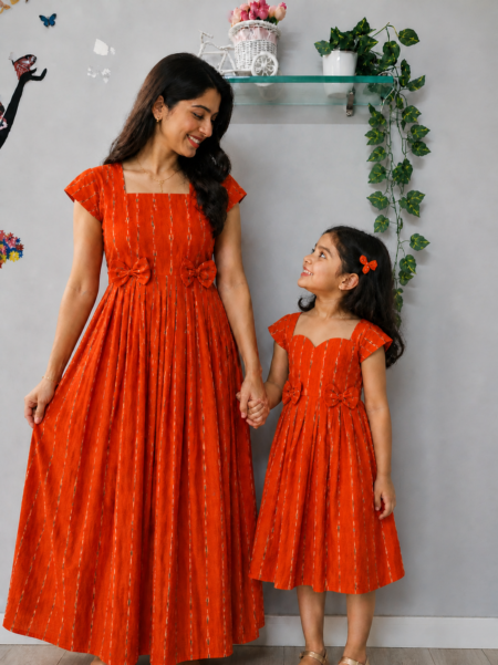 Twinning Mom & Daughter Orange Printed Dresses