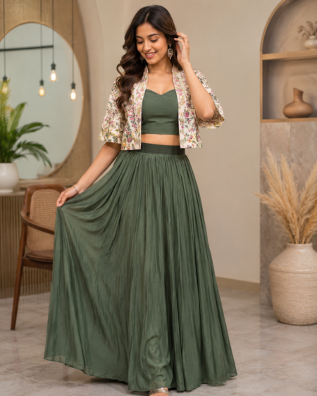 Elegant Olive Green Lehenga