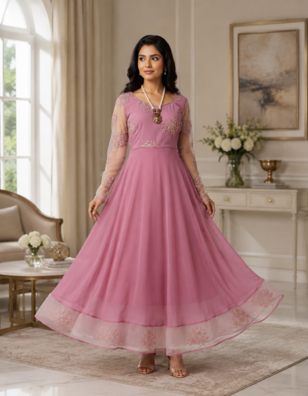 Elegant Dusty Pink Anarkali Gown