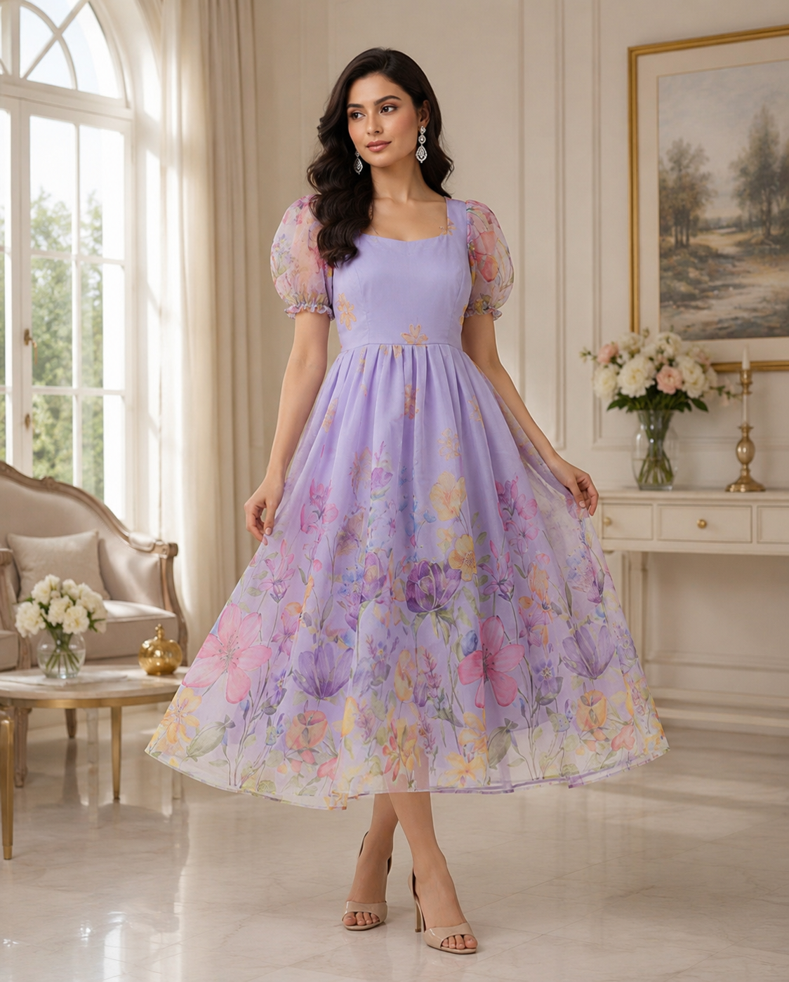 Elegant Lavender Floral Dress