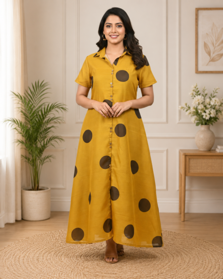 Mustard Yellow Polka Dot Shirt Dress
