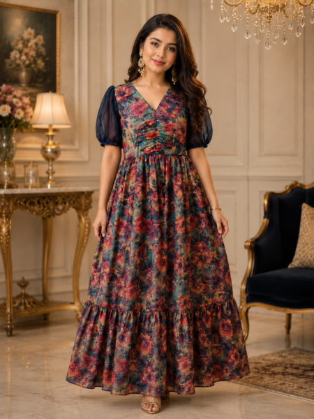 Elegant Floral Print Maxi Dress for Women