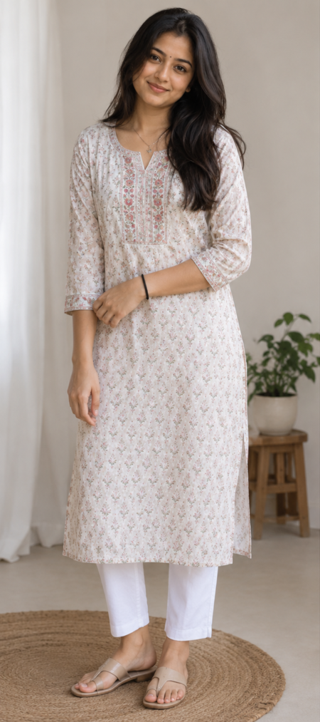 Women Floral Printed Cotton Straight Kurti (Copy)