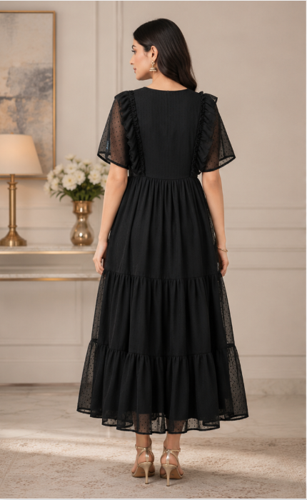 Elegant Black Tiered Maxi Dress - Image 2