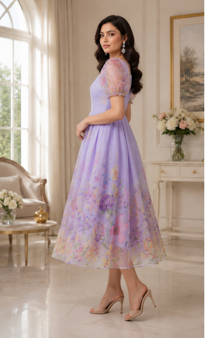 Elegant Lavender Floral Dress - Image 2