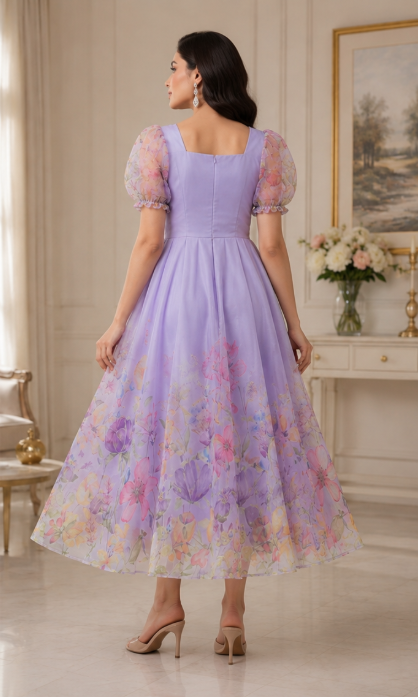 Elegant Lavender Floral Dress - Image 3