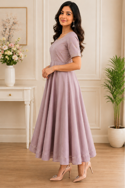 Elegant Mauve Embroidered Anarkali Dress - Image 2