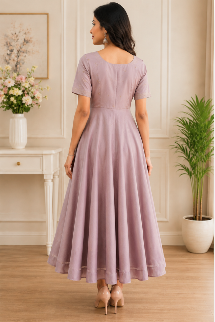 Elegant Mauve Embroidered Anarkali Dress - Image 3