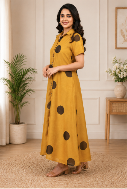Mustard Yellow Polka Dot Shirt Dress - Image 2