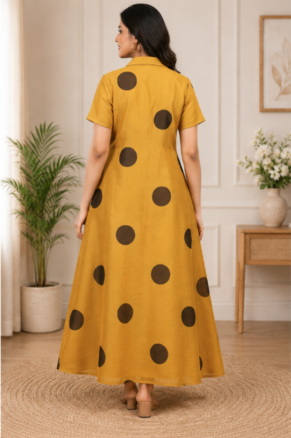 Mustard Yellow Polka Dot Shirt Dress - Image 3