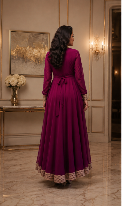 Royal Wine Purple Designer Anarkali Gown - Image 2
