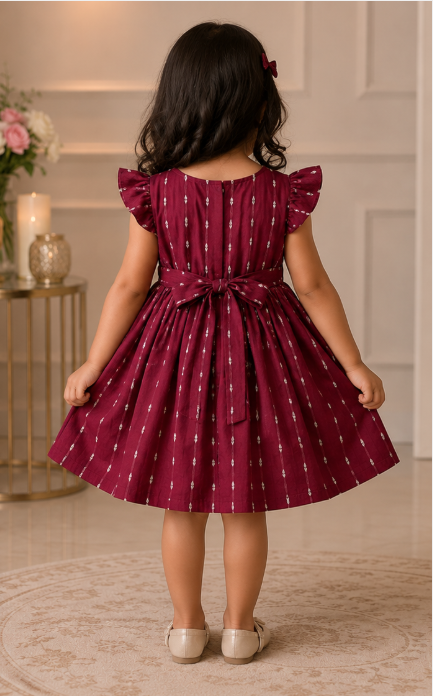 Cute Maroon Bow Design Frock - Image 3