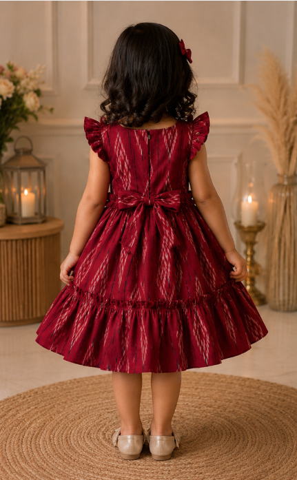 Elegant Red Frill Bow Frock - Image 2