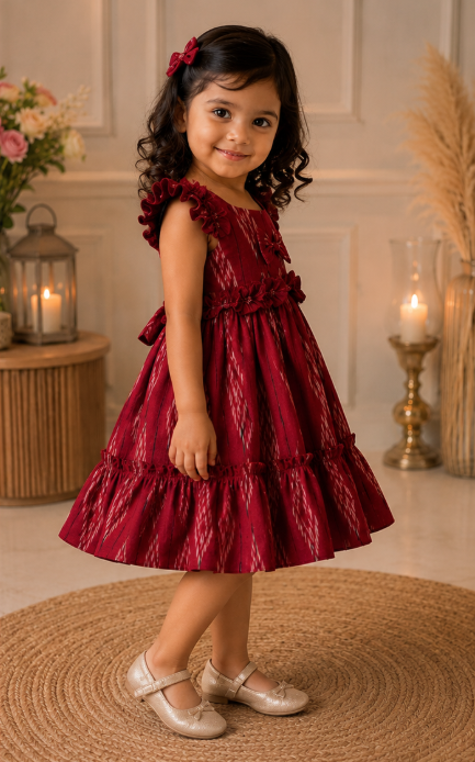 Elegant Red Frill Bow Frock - Image 3
